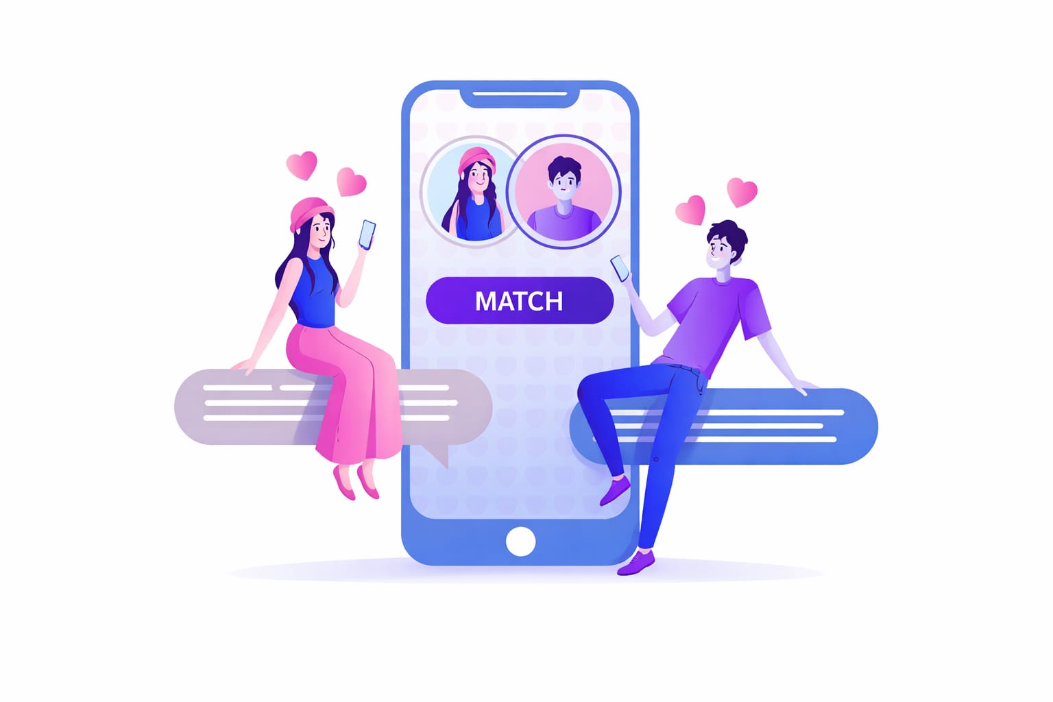 Illustration of two people matching on a mobile dating app